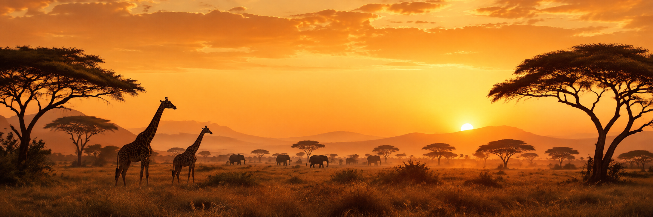 Paisaje de África con animales al atardecer